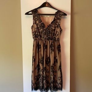 Hazel Anthropologie Brand Tan and Black Lace Dress Size Small